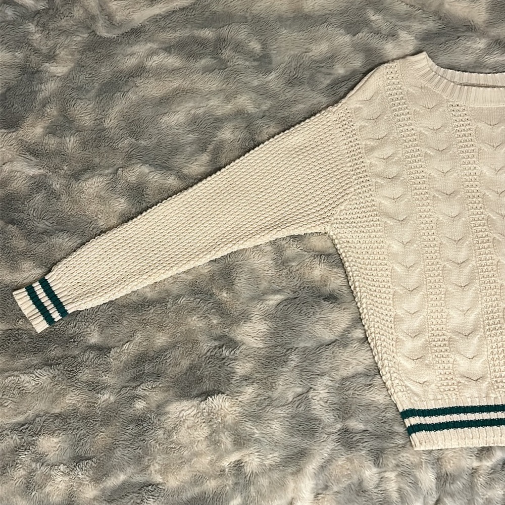 NWT.  American Eagle - Cream Sweater with Green Trim - Size: Medium - Picture 7 of 8